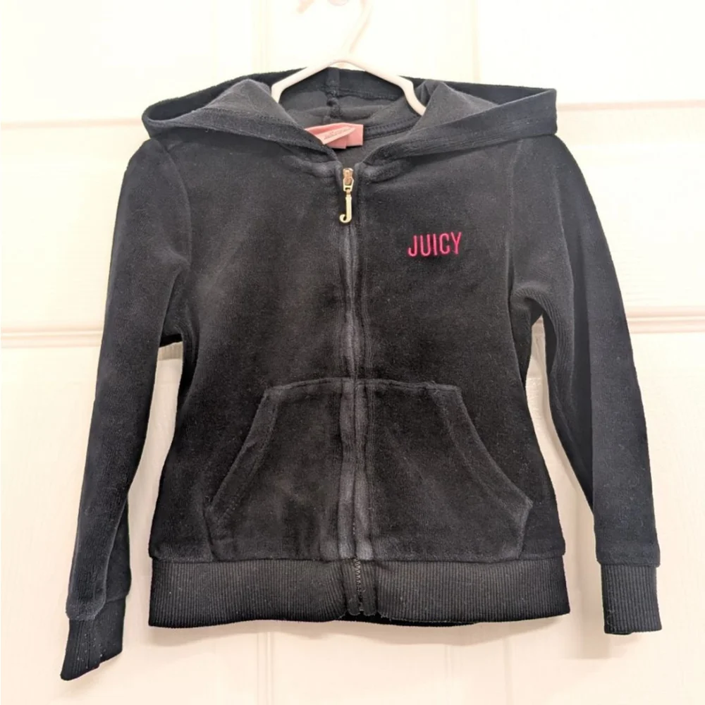 Girls Juicy Couture Black Velour Zip-Up Hoodie 2T with Rhinestones bling